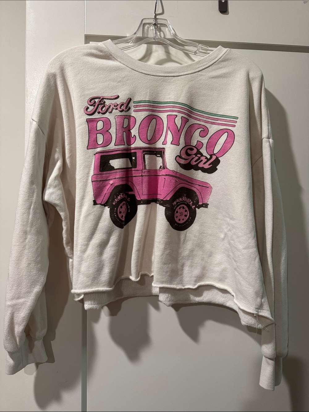 Ford White Sweatshirt with Pink Bronco Graphic